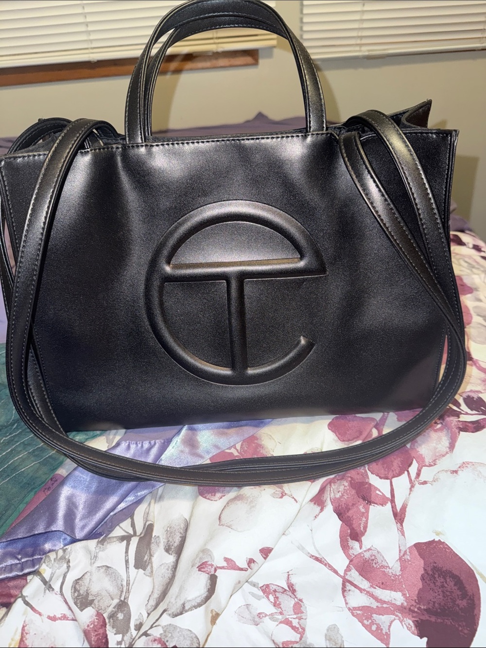 Black Leather Telfer Tote with Embossed Round Logo